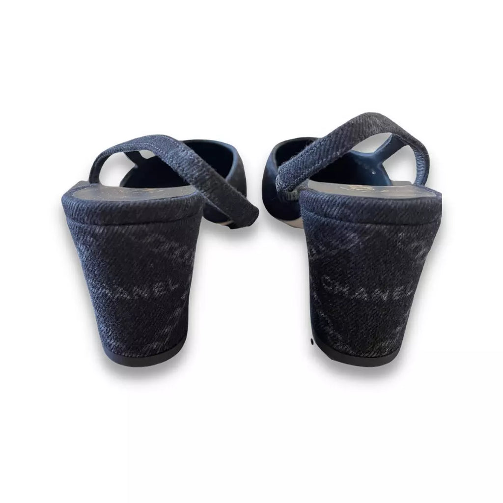 CHANEL BLACK DENIM SLINGBACK