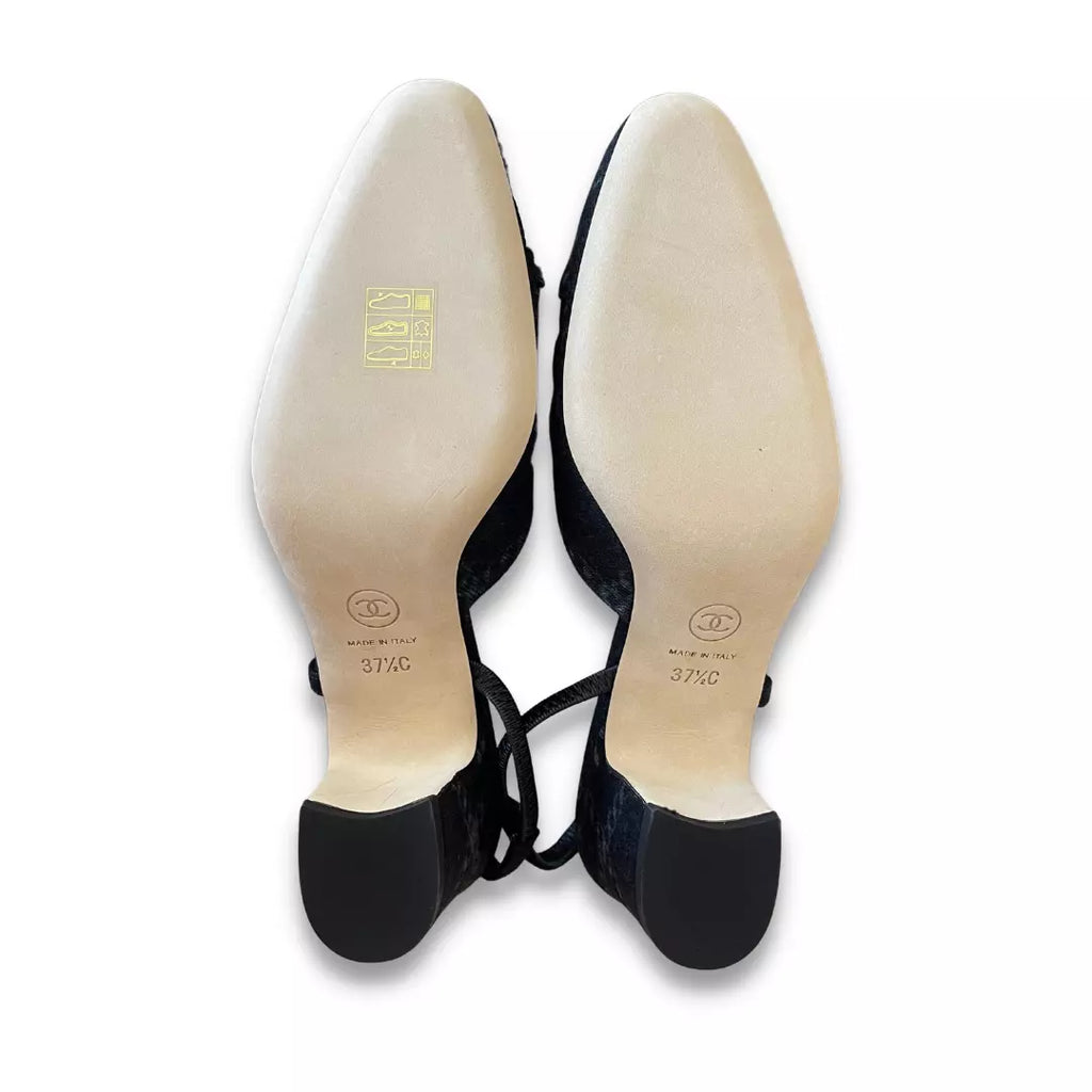 CHANEL BLACK DENIM SLINGBACK
