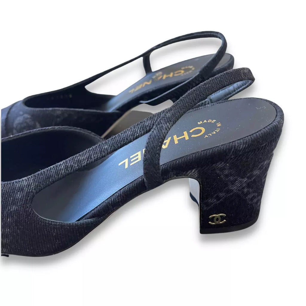 CHANEL BLACK DENIM SLINGBACK