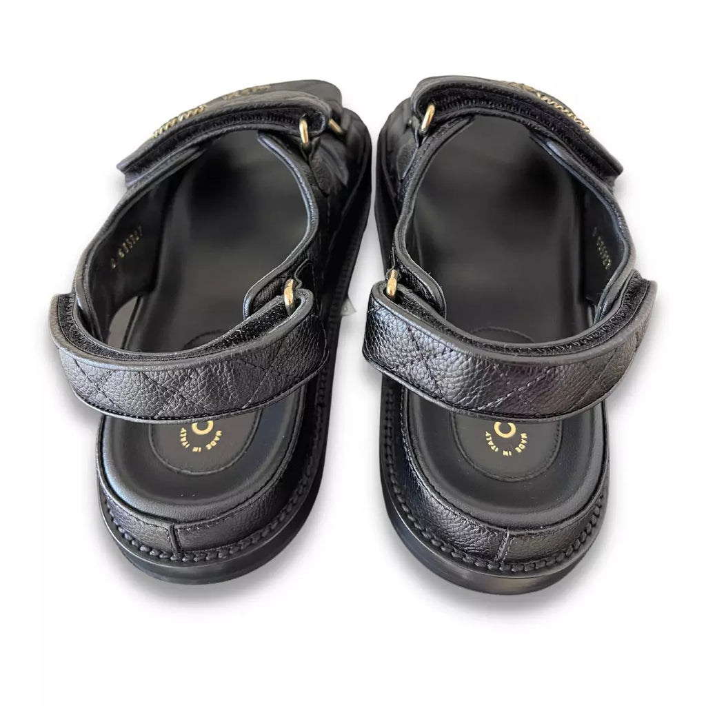 CHANEL BLACK LEATHER DAD SANDALS