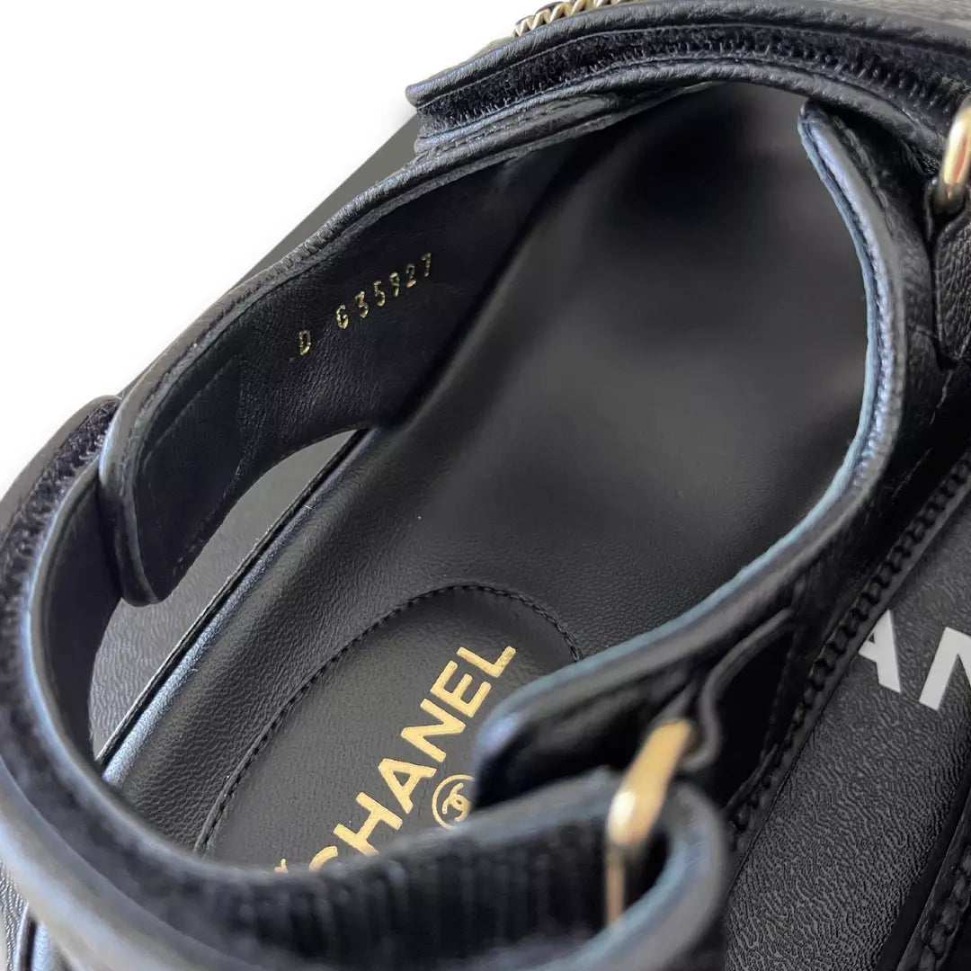 CHANEL BLACK LEATHER DAD SANDALS