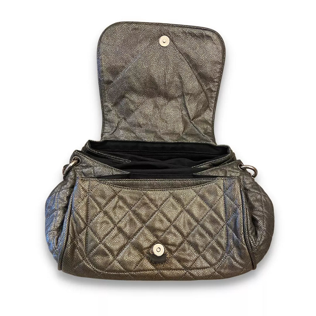 CHANEL BLACK METALIZED LEATHER BAG