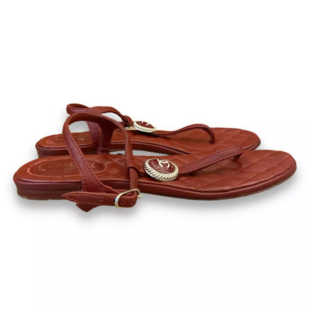 CHANEL BURGUNDY LEATHER SANDALS