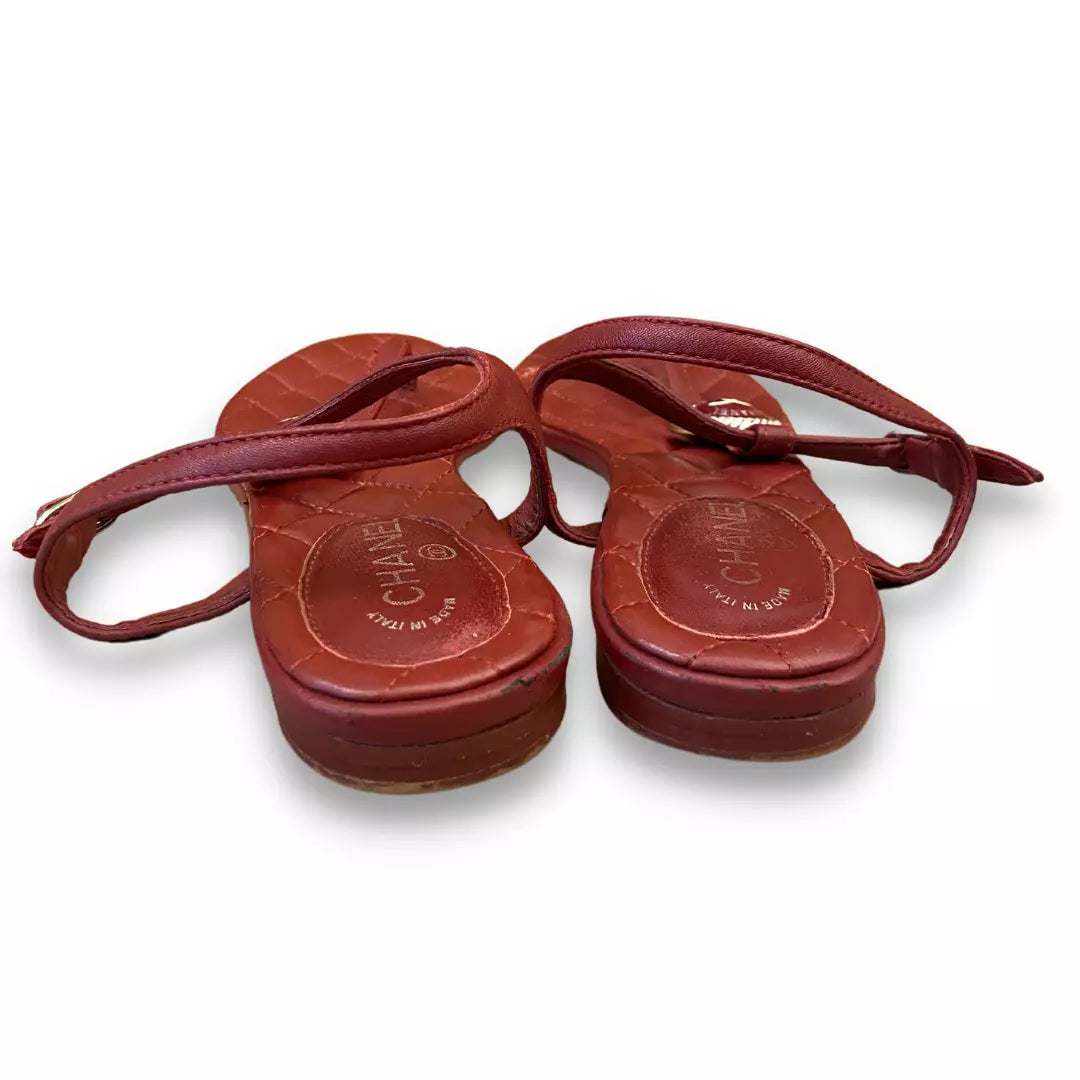 CHANEL BURGUNDY LEATHER SANDALS