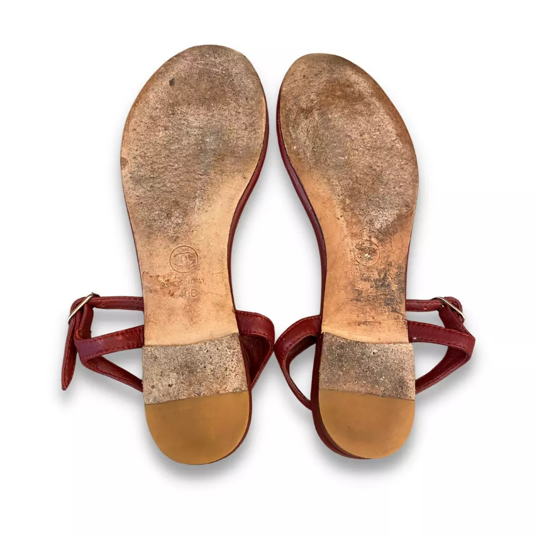 CHANEL BURGUNDY LEATHER SANDALS