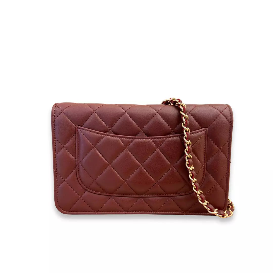 CHANEL BURGUNDY LEATHER WALLET ON CHAIN BAG