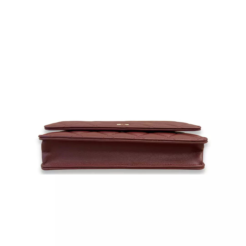 CHANEL BURGUNDY LEATHER WALLET ON CHAIN BAG