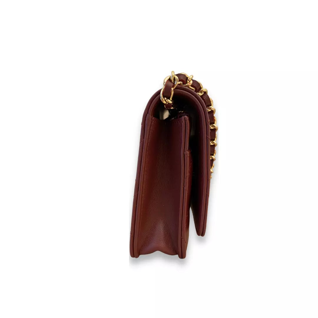 CHANEL BURGUNDY LEATHER WALLET ON CHAIN BAG