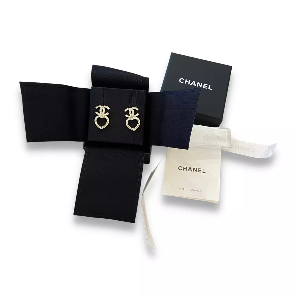 CHANEL CC HEART CRYSTALS & METAL EARRINGS