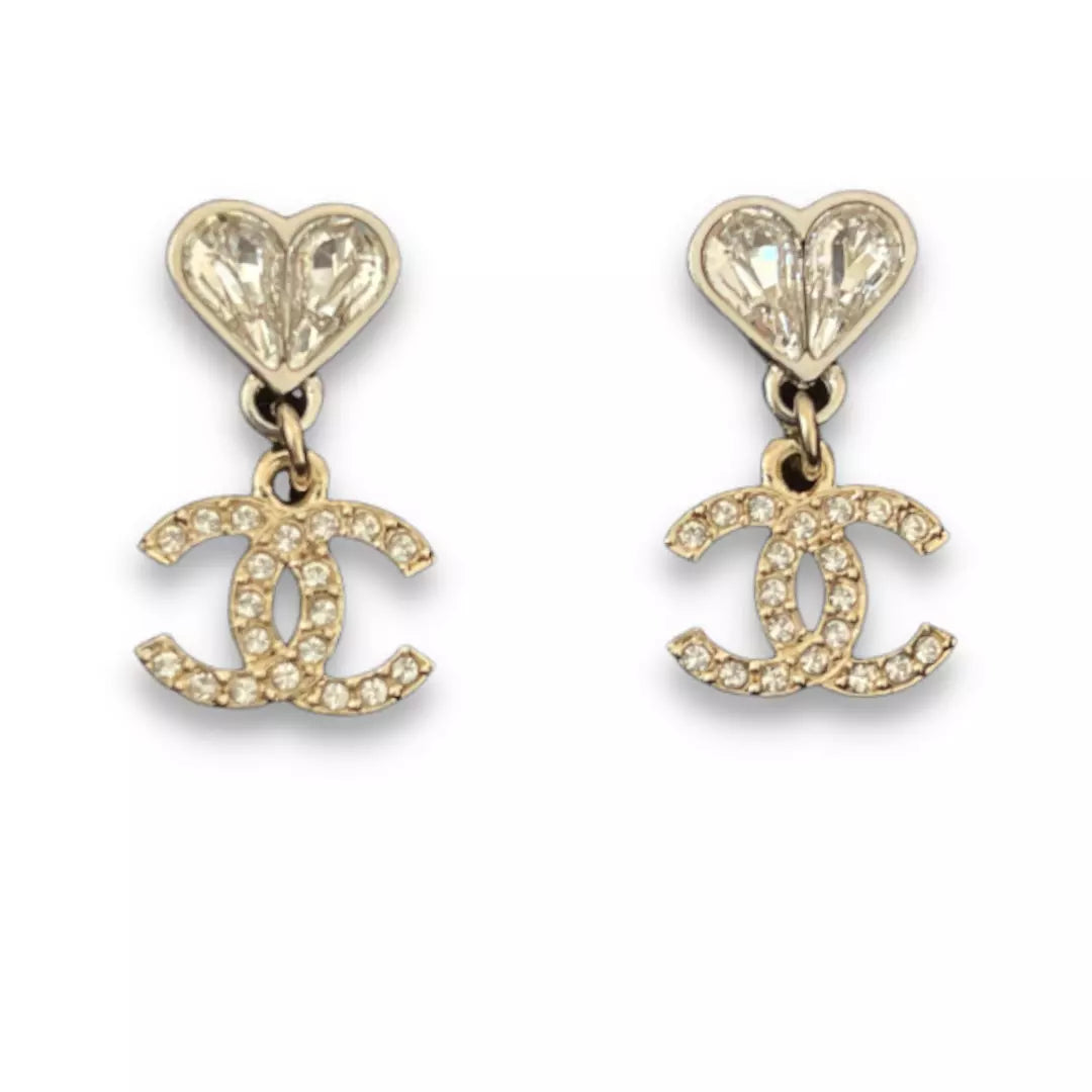 CHANEL CC HEART GOLD METAL EARRINGS