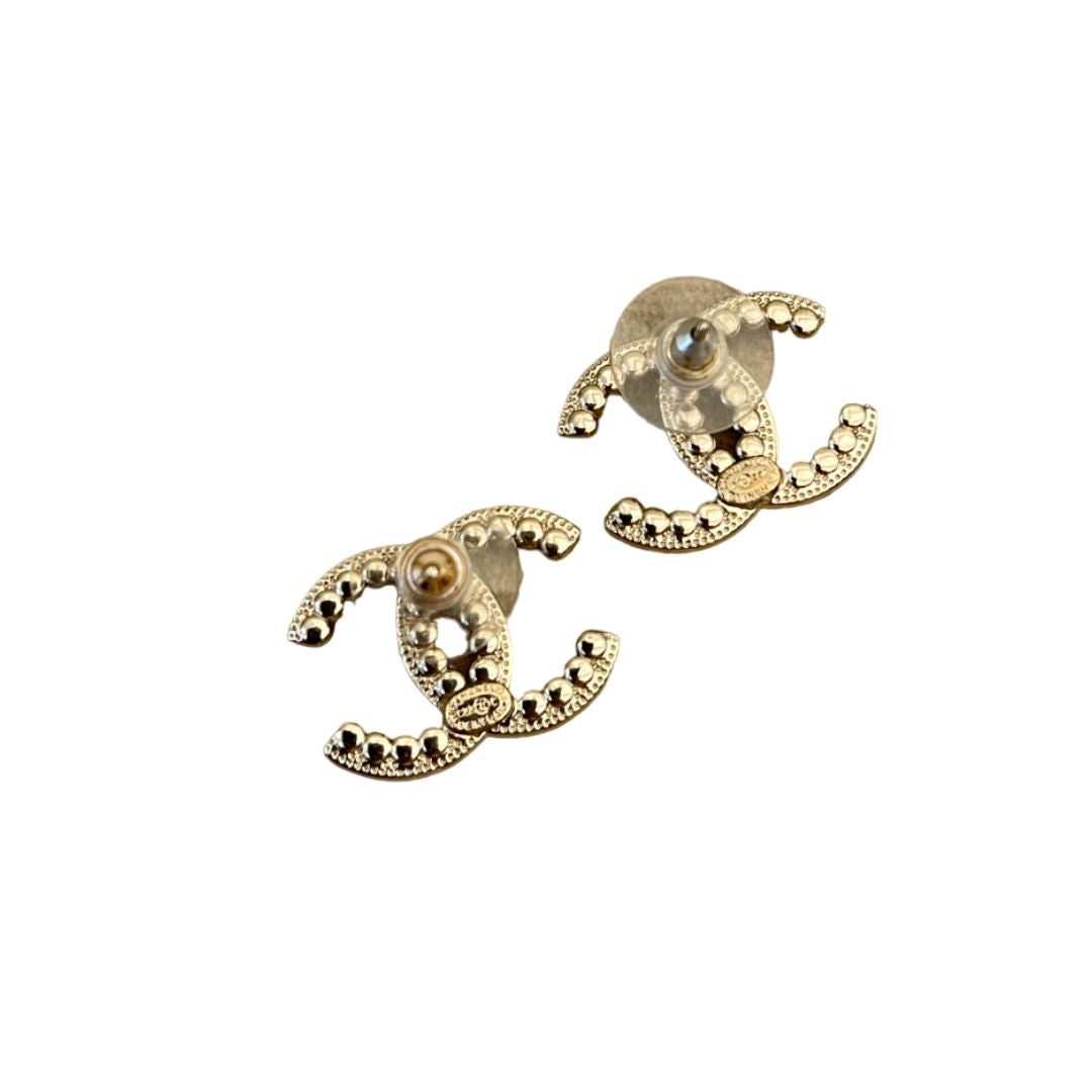 CHANEL CRYSTAL AND PEARLS STUD CC EARRINGS