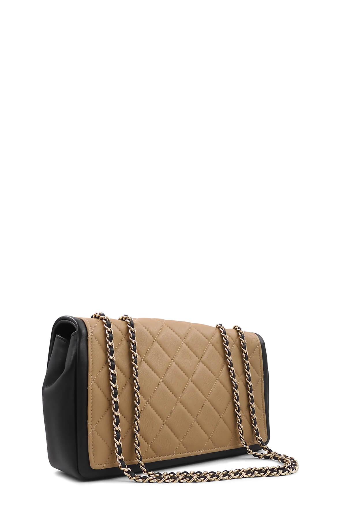 Medium Graphic Flap Bag Beige Black