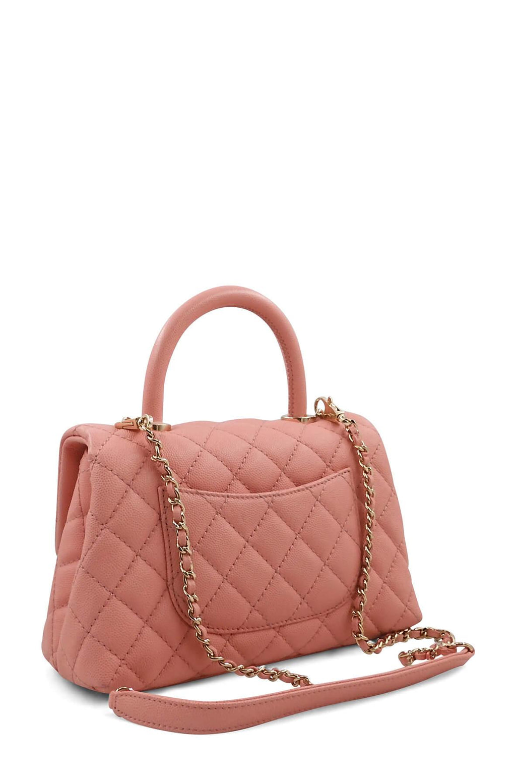 Quilted Caviar Mini Coco Top Handle Pink with Gold Hardware