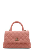 Quilted Caviar Mini Coco Top Handle Pink with Gold Hardware