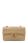 Quilted Single Flap Bag Beige with Gold Hardware