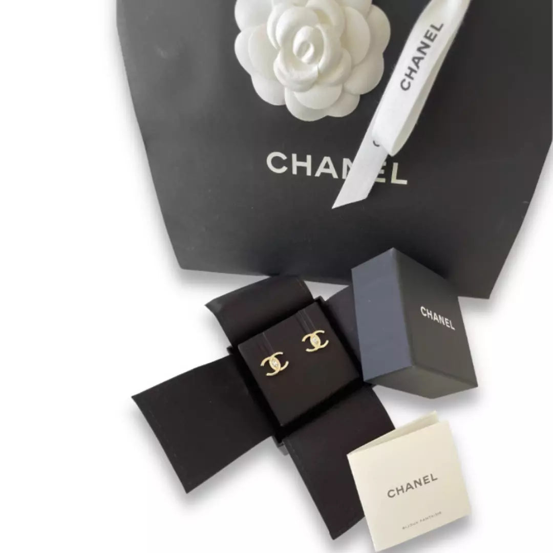 CHANEL SILVER CC CRYSTAL EARRINGS
