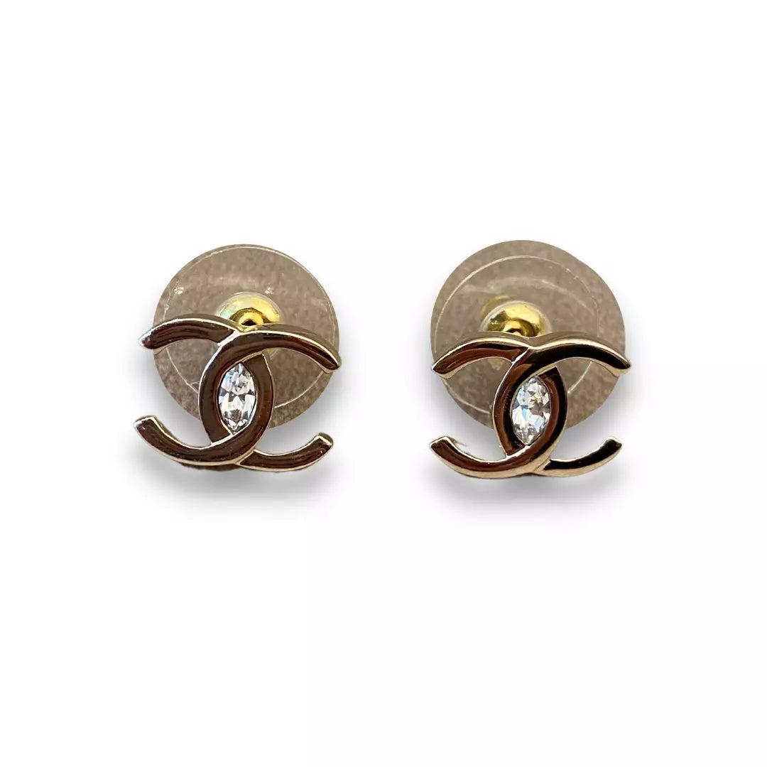 CHANEL SILVER CC CRYSTAL EARRINGS