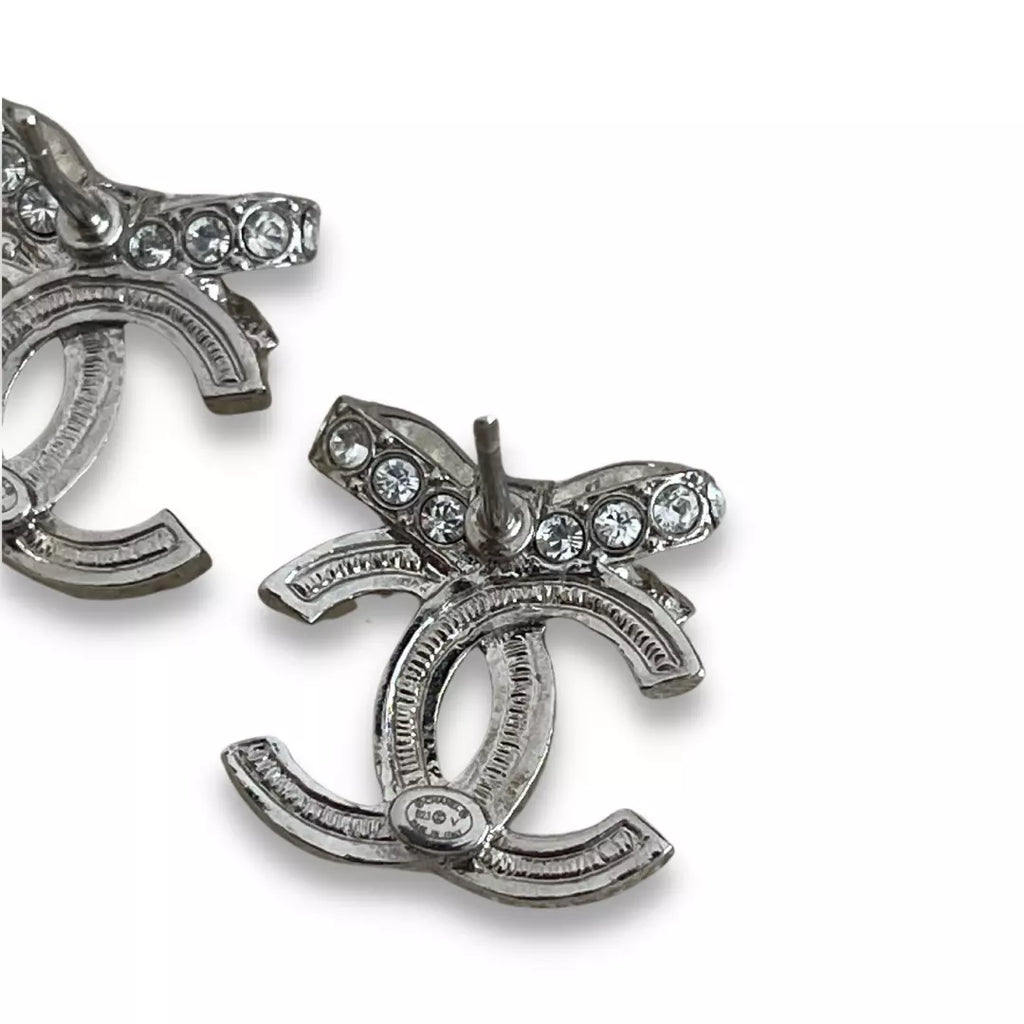 CHANEL SILVER CC CRYSTAL & RIBBONS EARRINGS