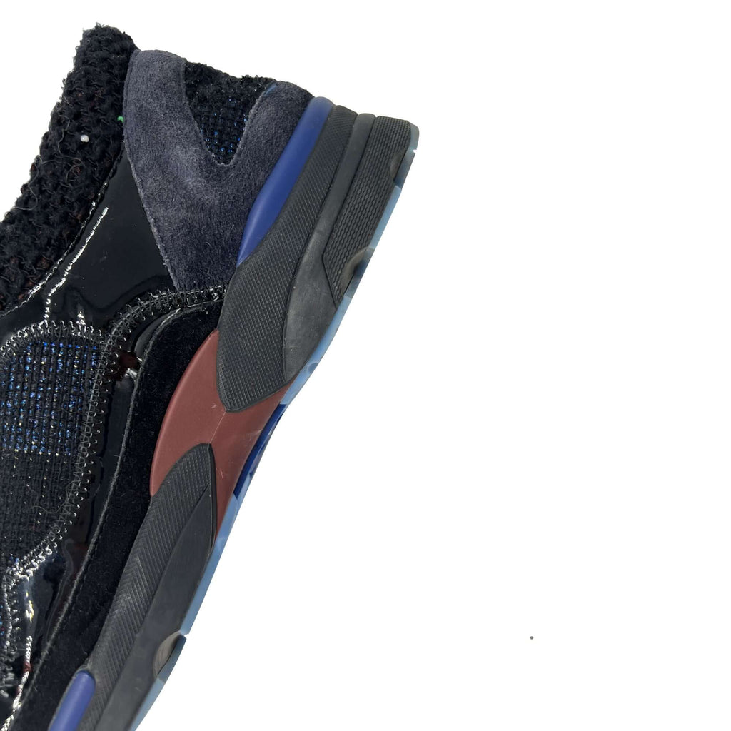 Chanel black and blue patent leather and tweed sneakers