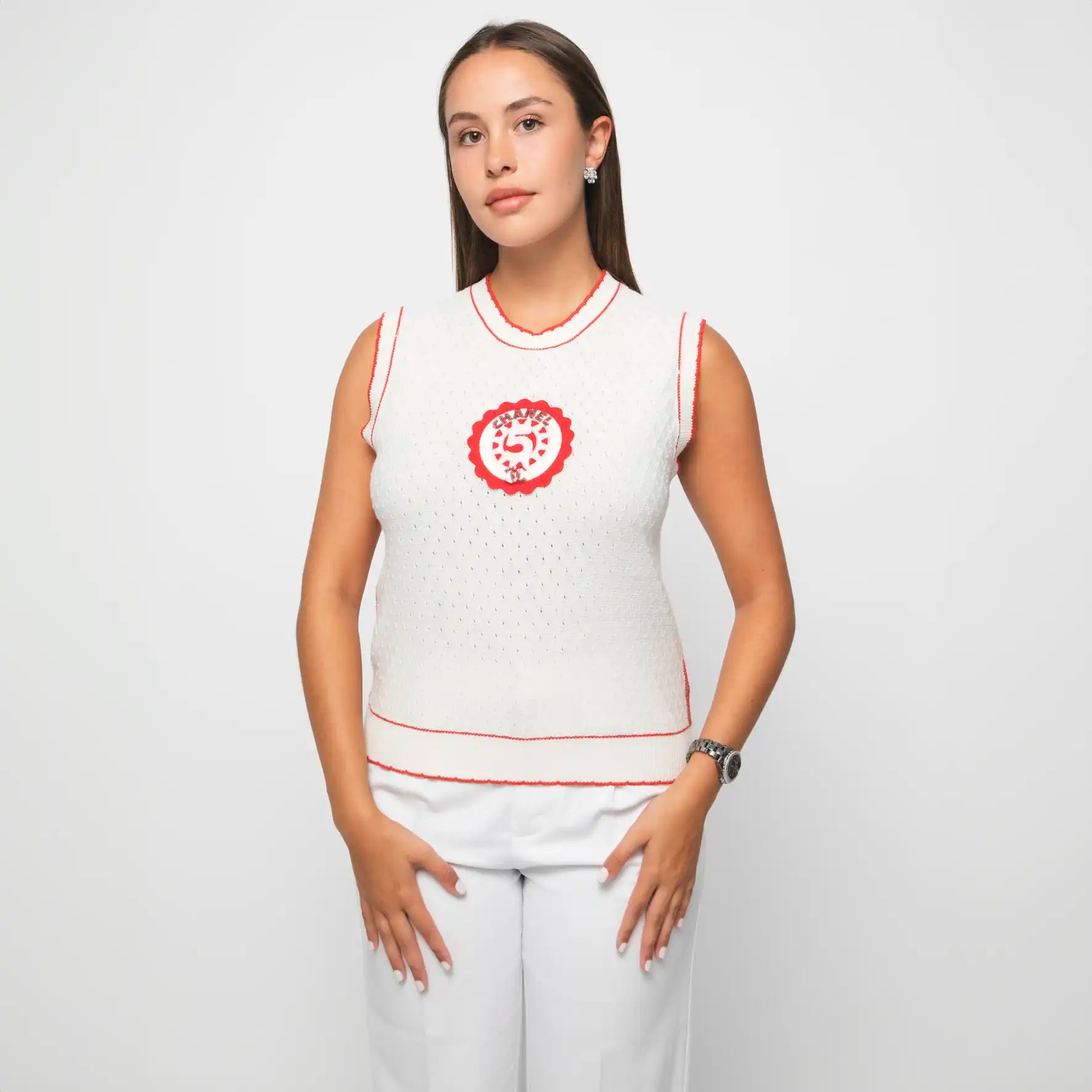 CHANEL WHITE/RED CRUISE COLLECTION 2022 TOP