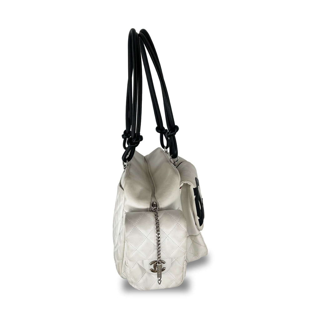 Chanel quilted calfskin leather reporter cambon white bag