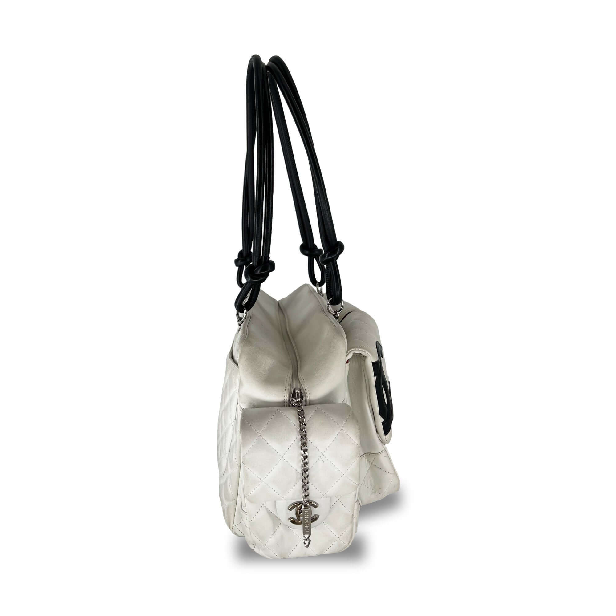 Chanel quilted calfskin leather reporter cambon white bag