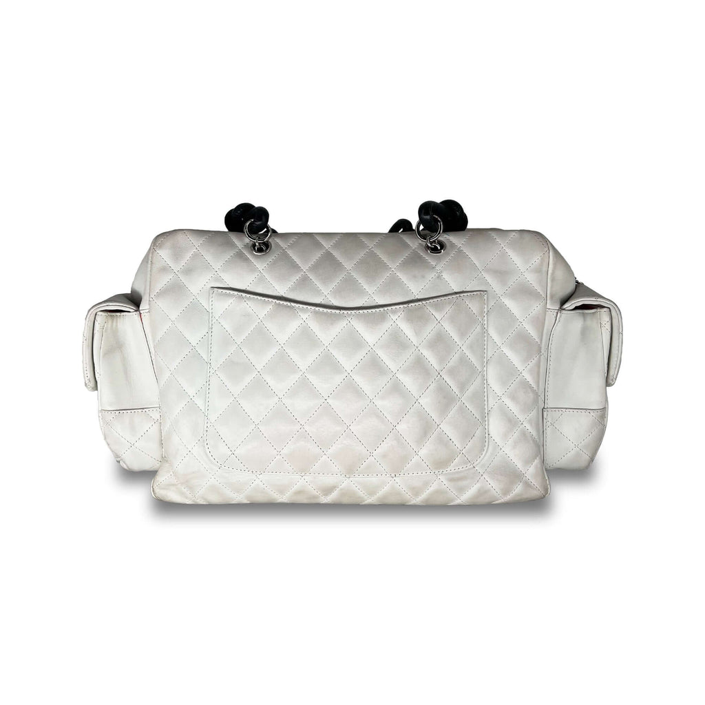 Chanel quilted calfskin leather reporter cambon white bag