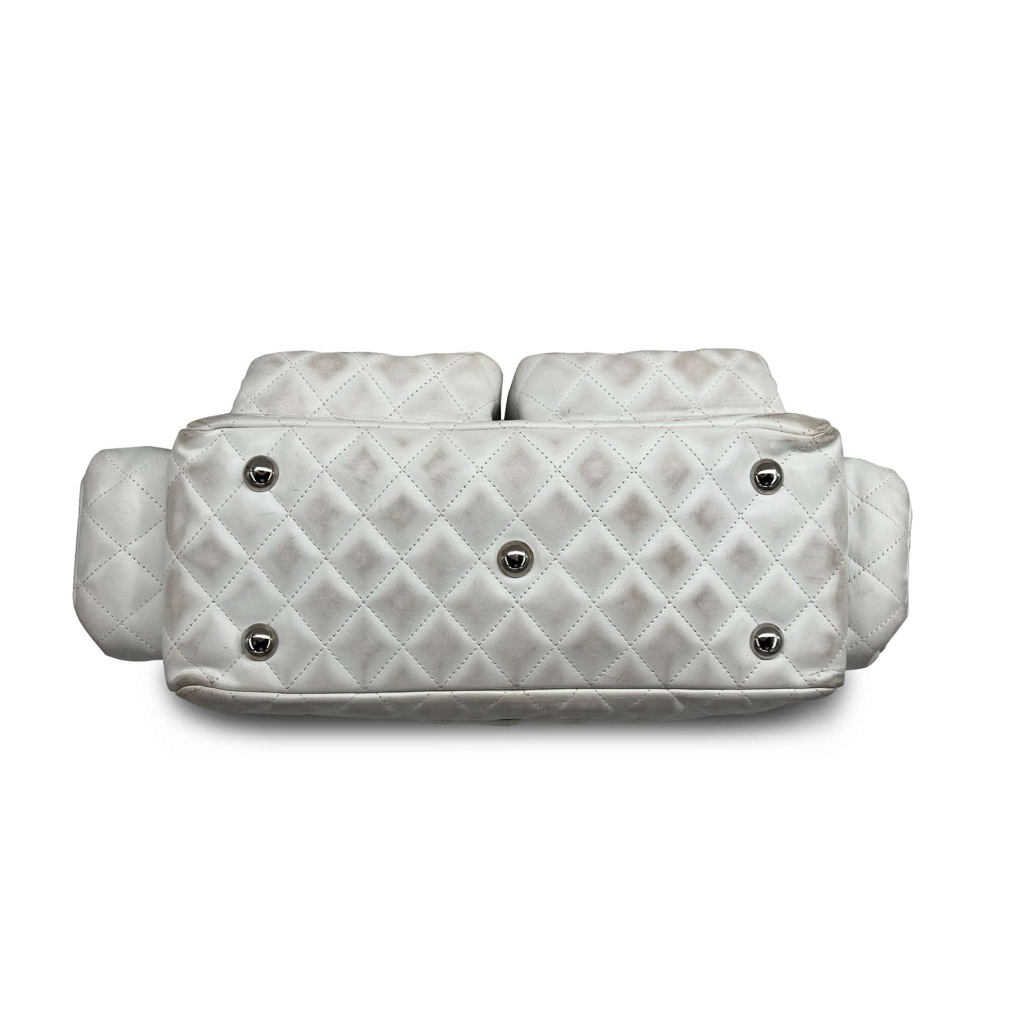 Chanel quilted calfskin leather reporter cambon white bag
