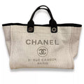 CHANEL WHITE CANVAS DEAUVILLE TOTE BAG