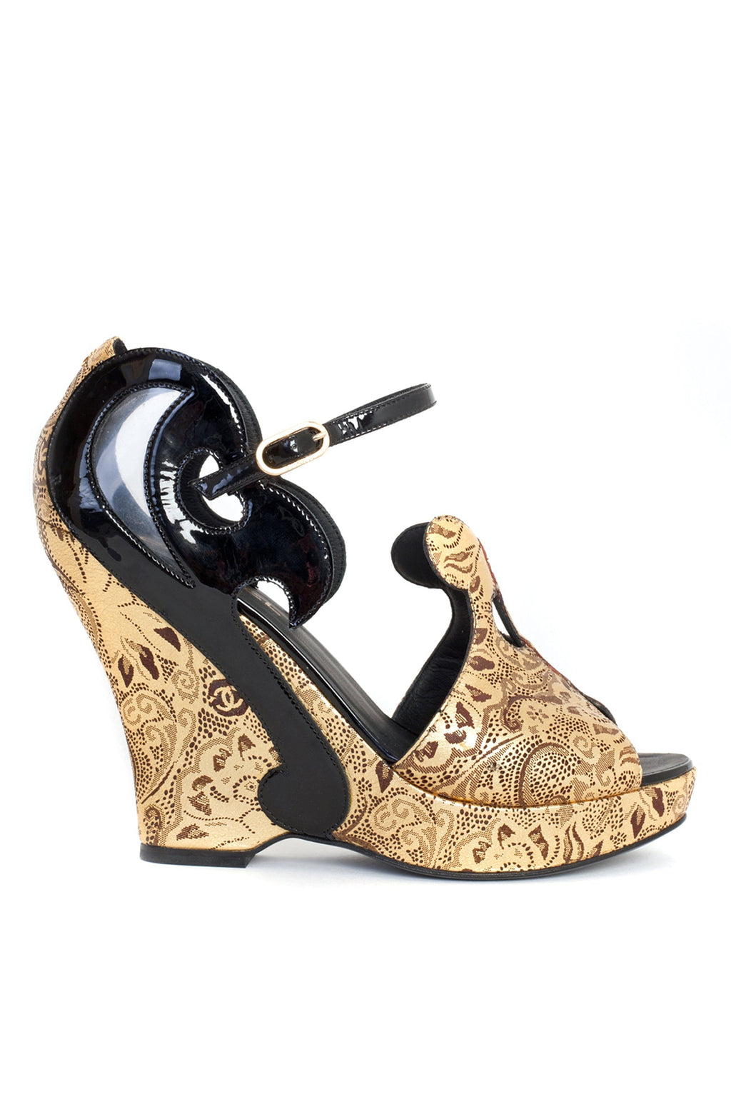 Gold Baroque Peep Toe Wedge