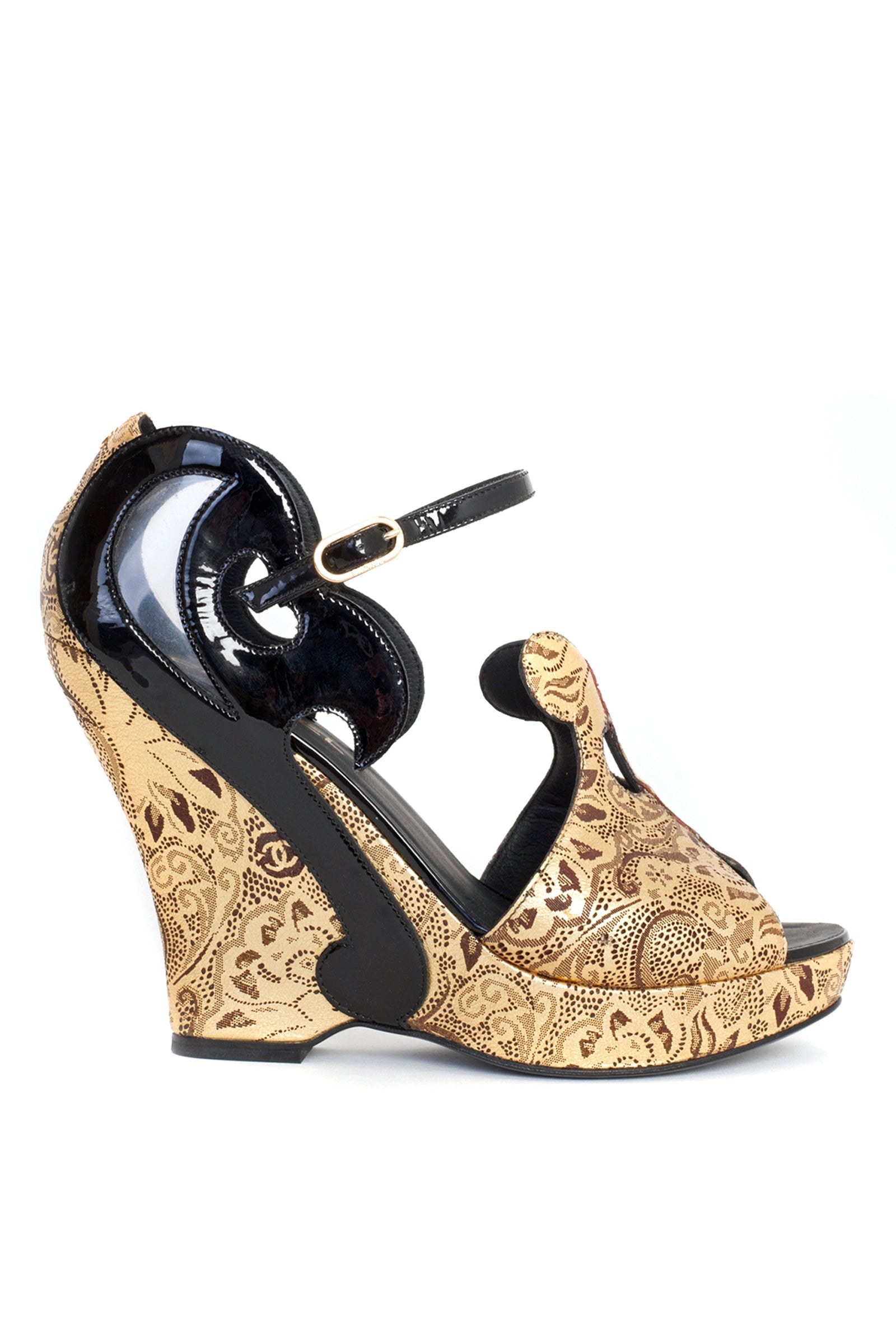 Gold Baroque Peep Toe Wedge
