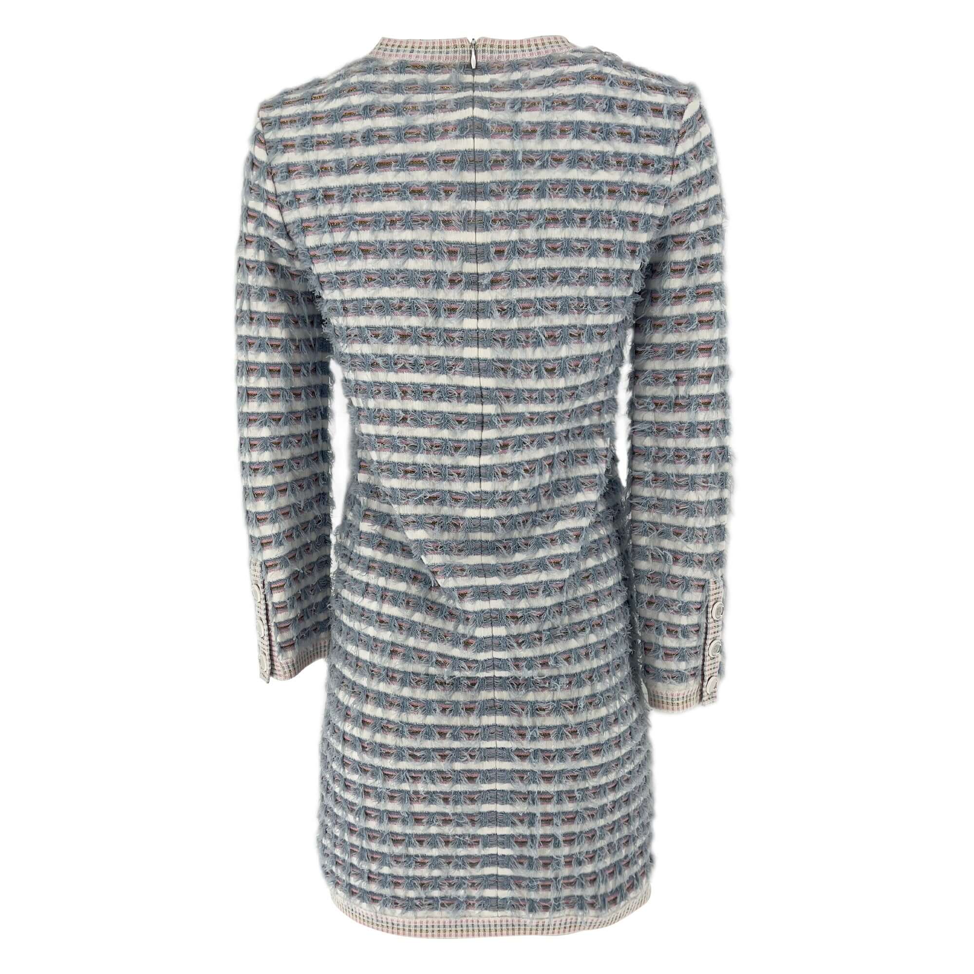 Pre owned Chanel La Pausa Striped Fringed Knit Mini Designer Dress
