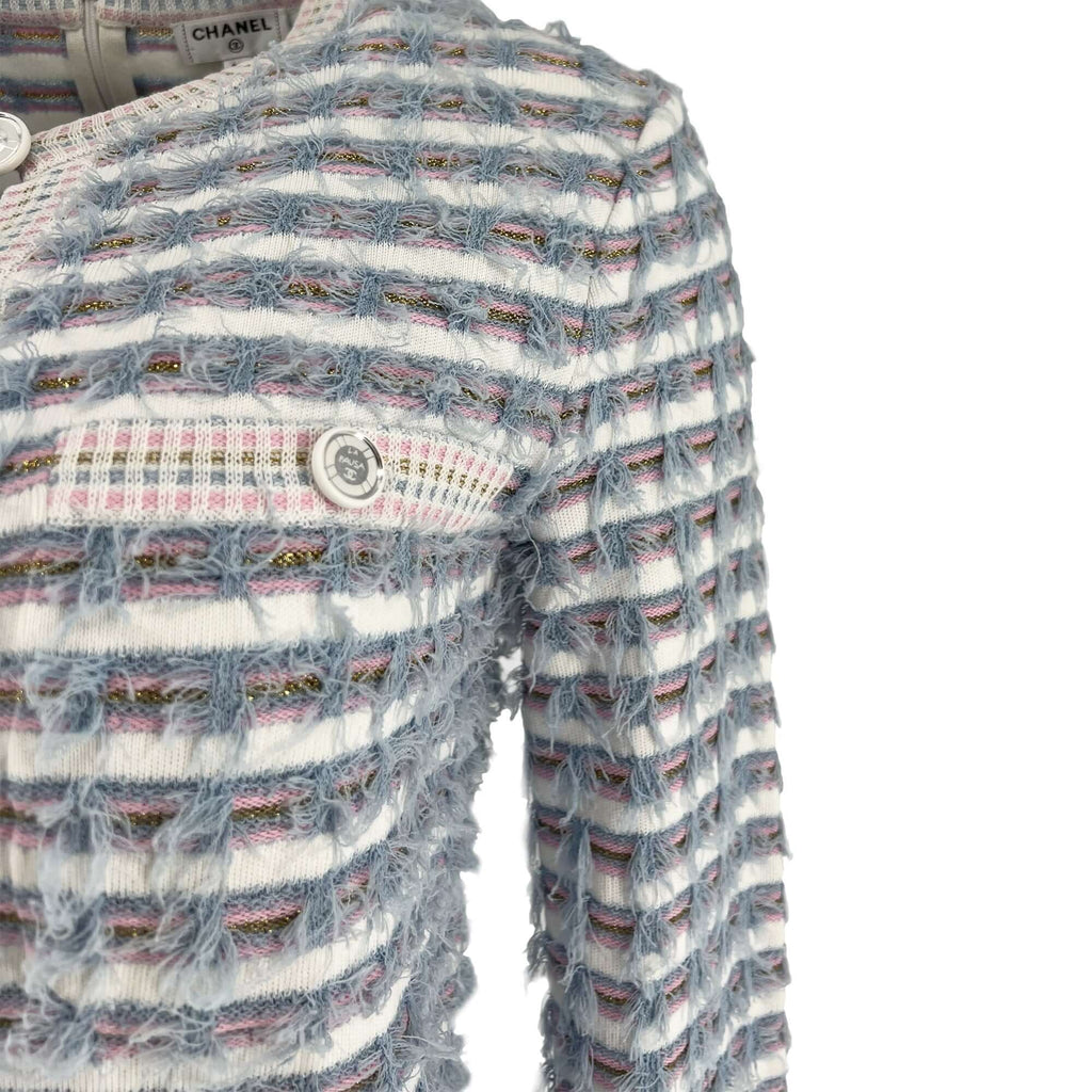 Pre owned Chanel La Pausa Striped Fringed Knit Mini Designer Dress