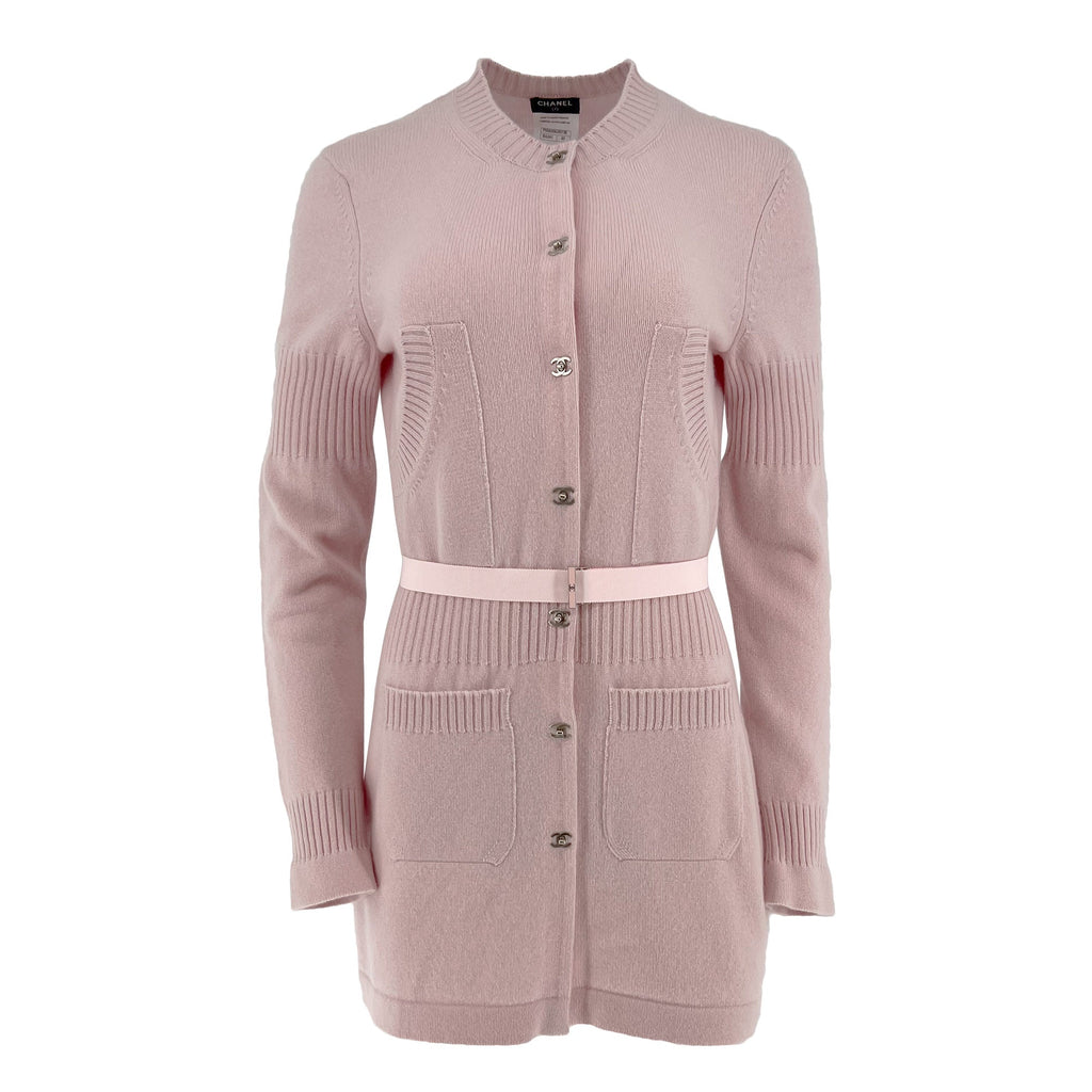 Pre owned Chanel CC Turnlock Pink Cashmere Designer Cardigan