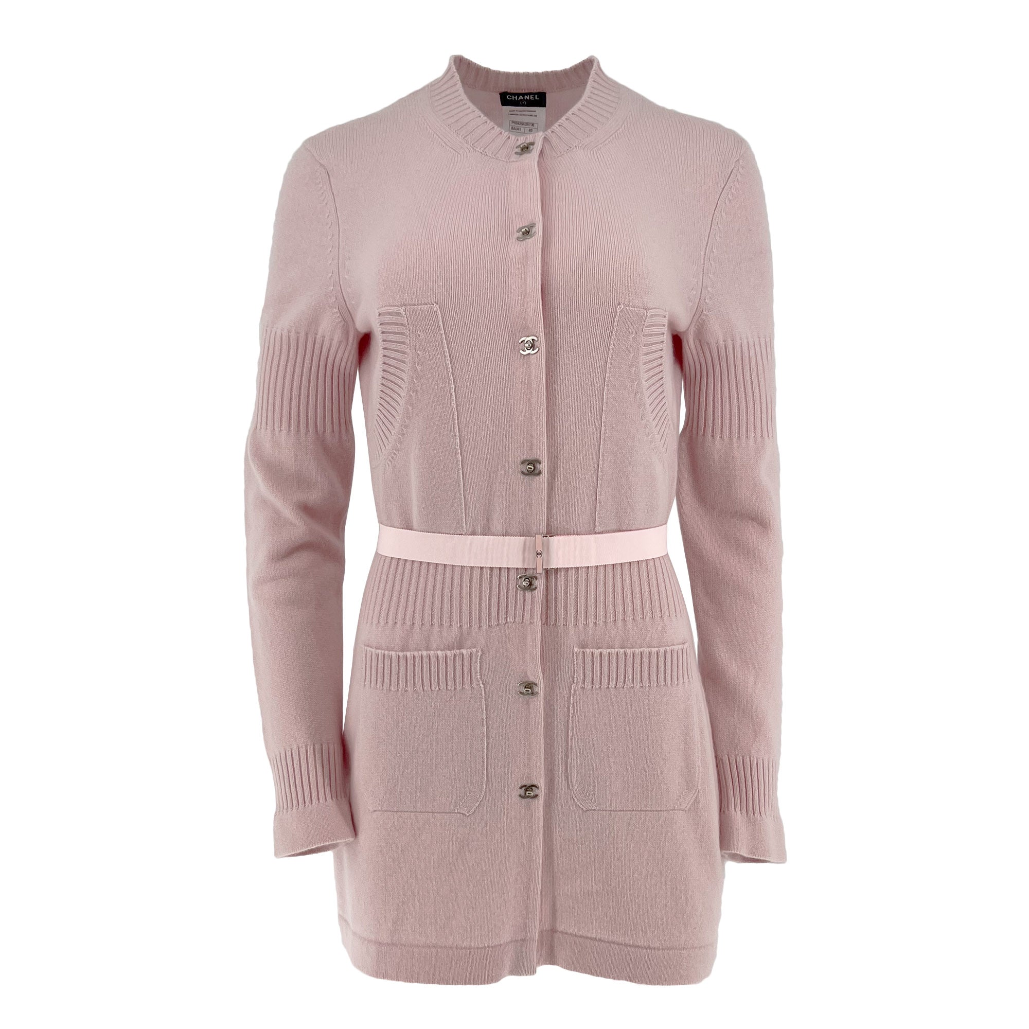 Pre owned Chanel CC Turnlock Pink Cashmere Designer Cardigan