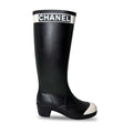 Pre owned Chanel logo white cap black Designer rain boots