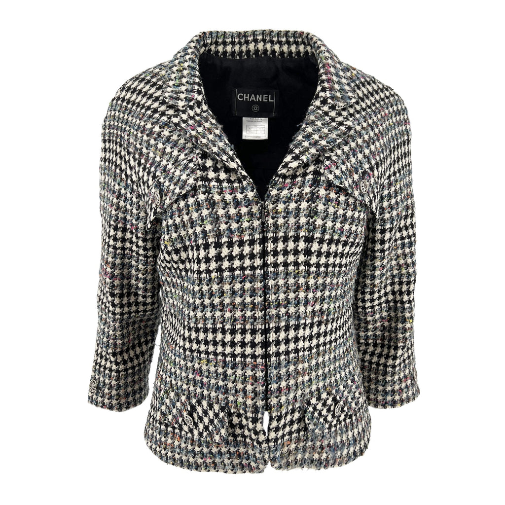 Pre owned Chanel 2006 Houndstooth Pattern zip-up Designer jacket