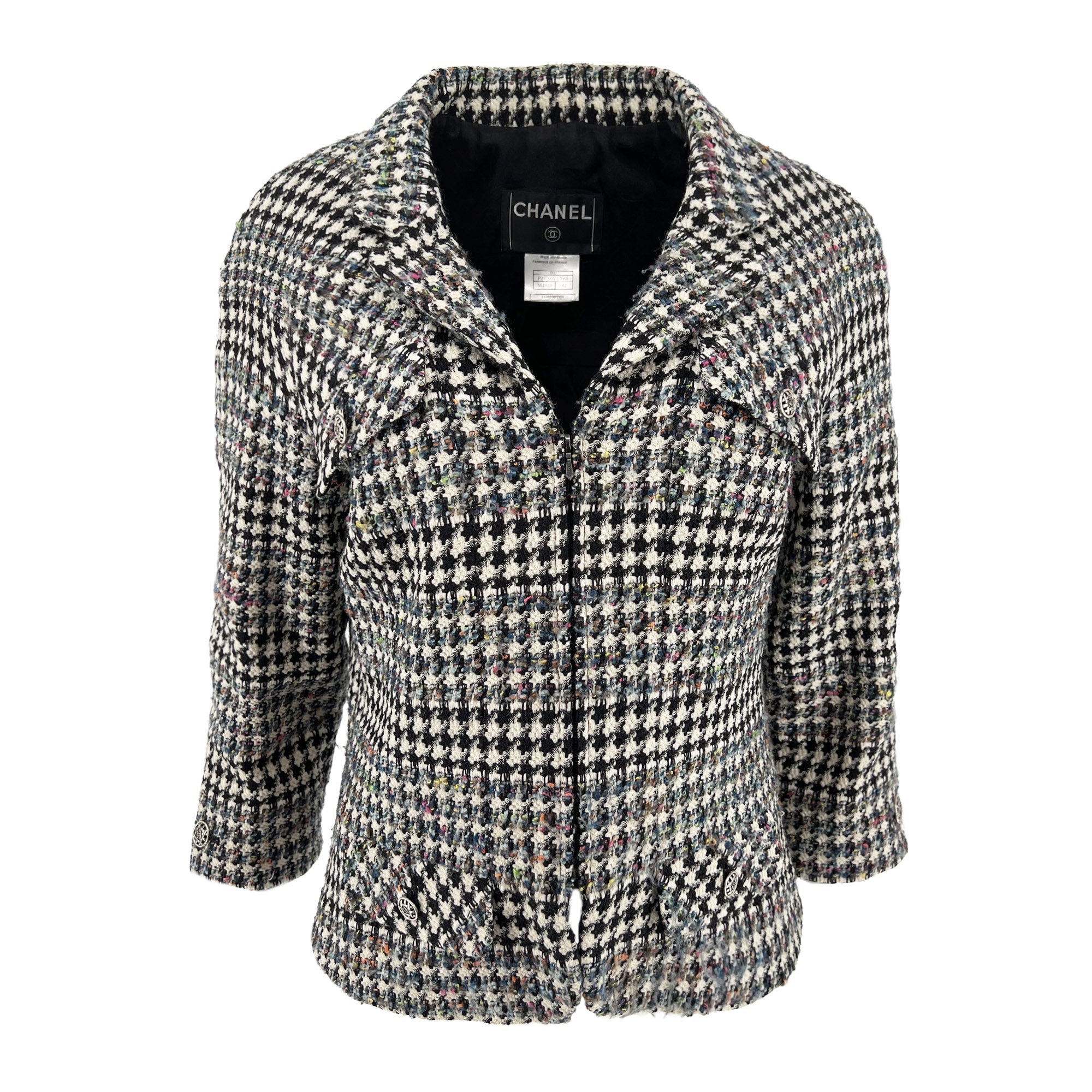 Pre owned Chanel 2006 Houndstooth Pattern zip-up Designer jacket
