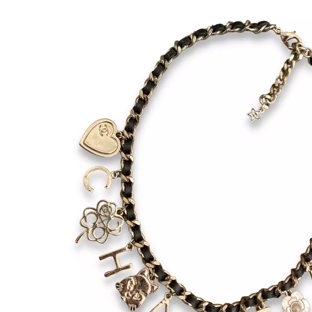 CHANEL SILVER-FINISH METAL ICONIC LOGO EMOJI NECKLACE