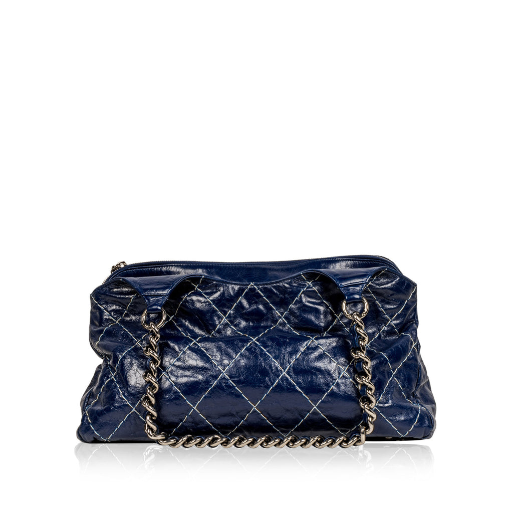 Blue Patent White Stitch Tote