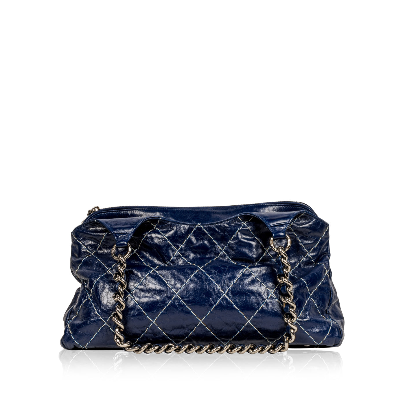 Blue Patent White Stitch Tote