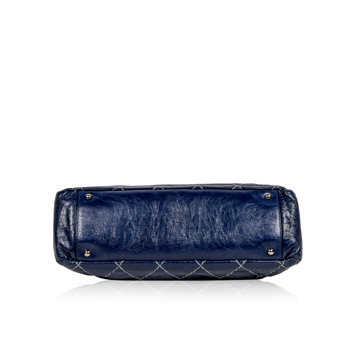 Blue Patent White Stitch Tote