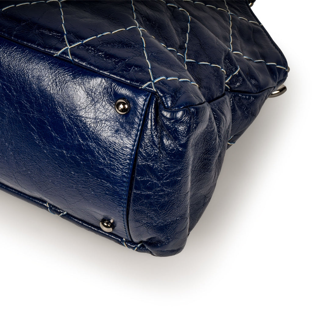Blue Patent White Stitch Tote