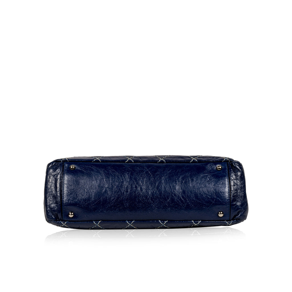 Blue Patent White Stitch Tote