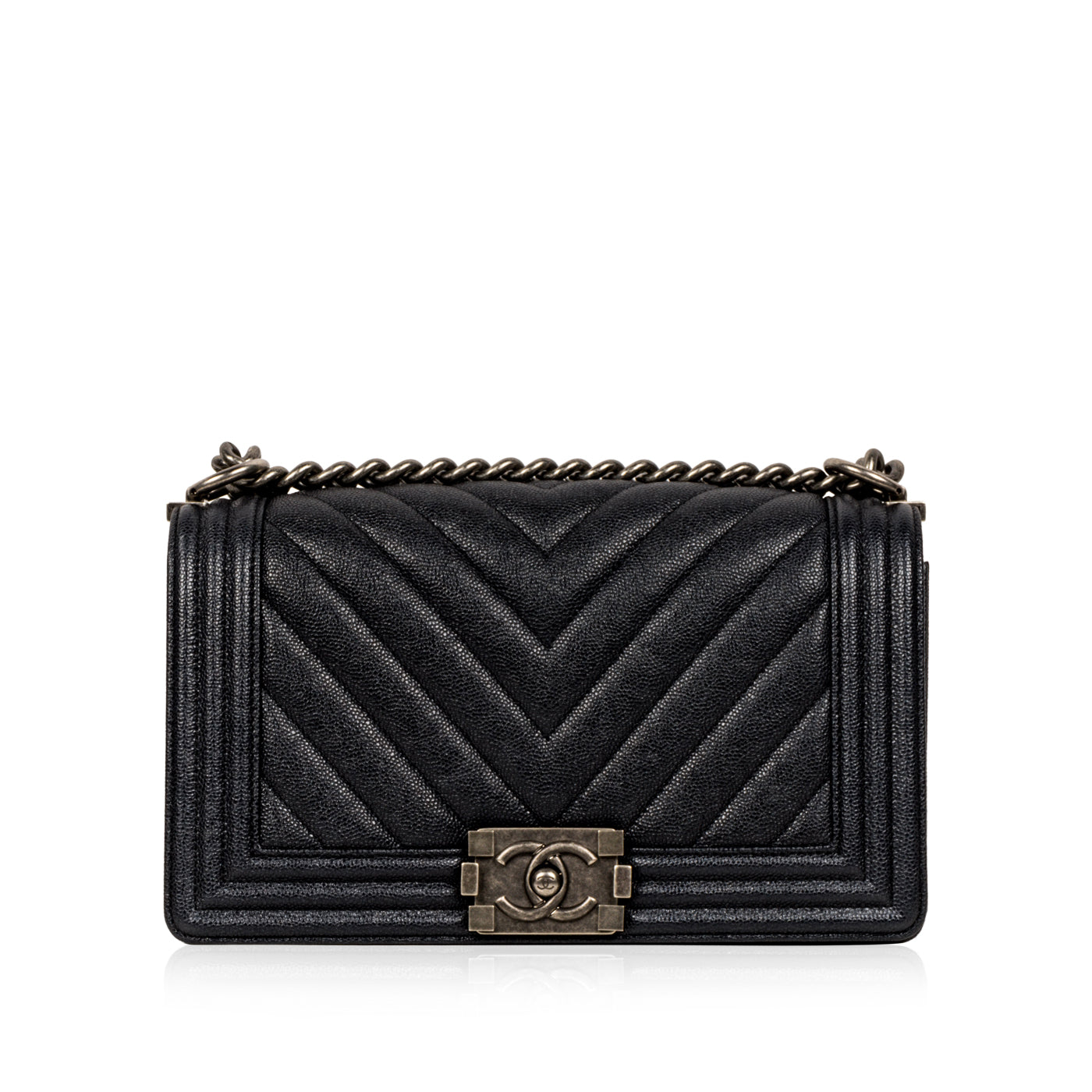 Chevron Boy Bag Medium - Blue Caviar