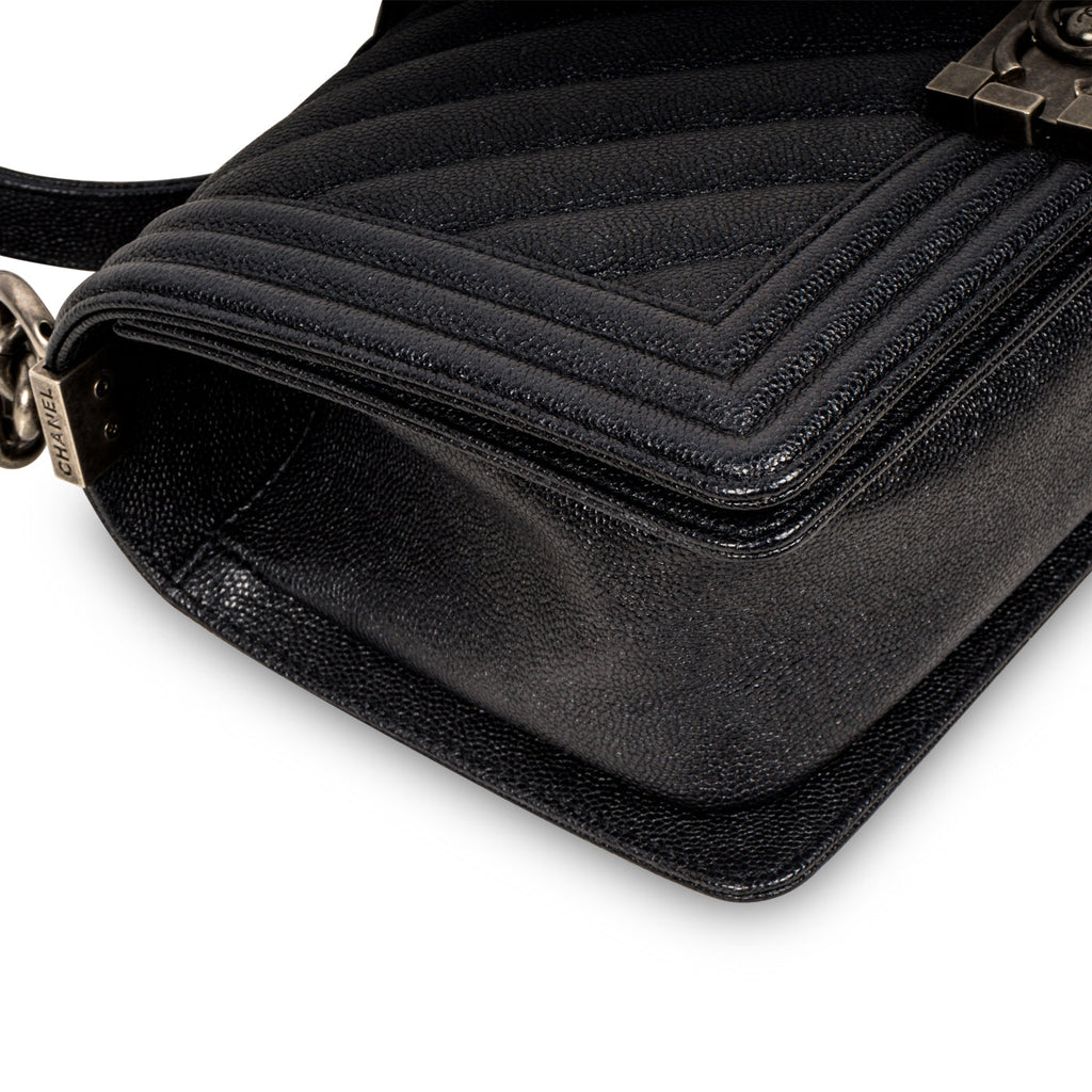 Chevron Boy Bag Medium - Blue Caviar