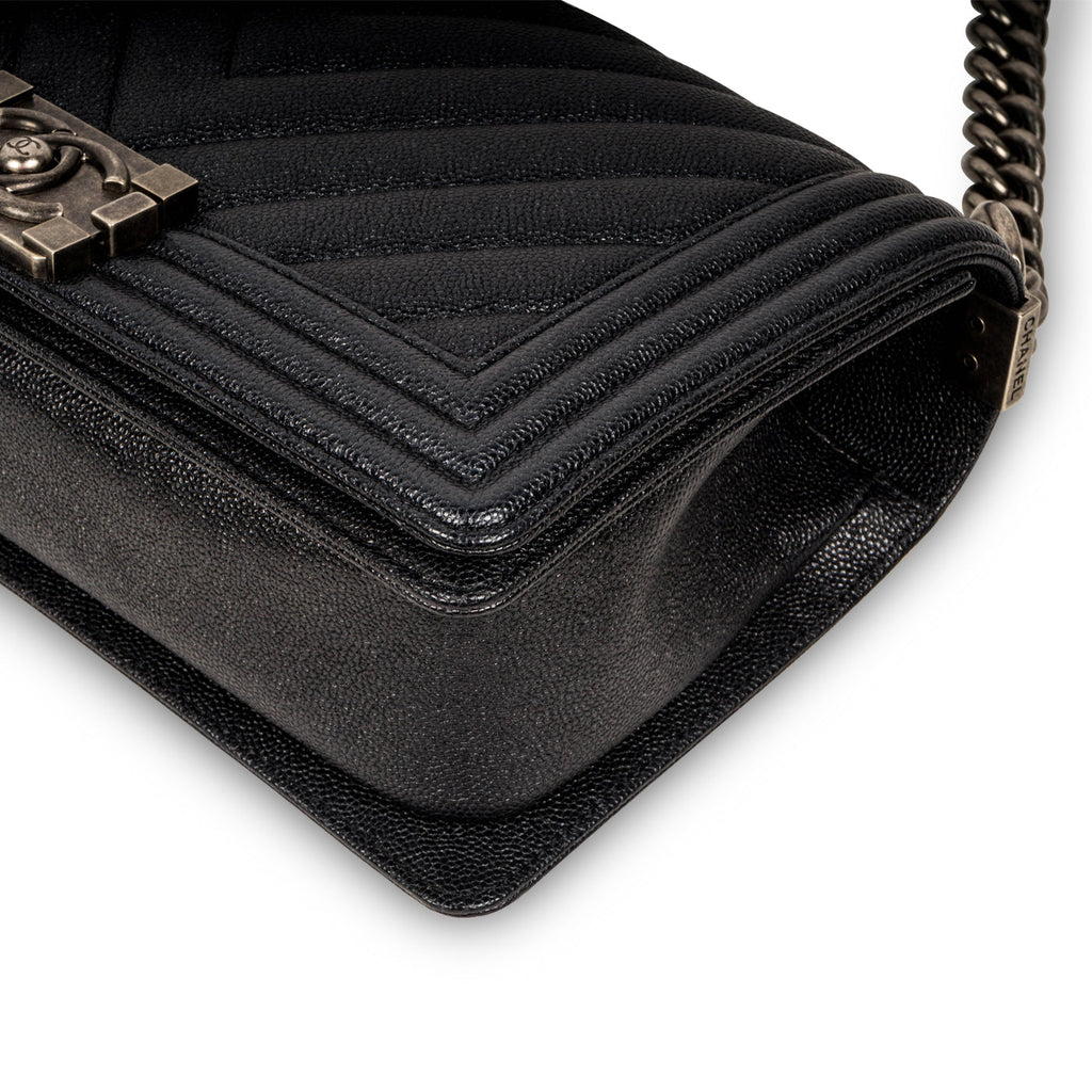 Chevron Boy Bag Medium - Blue Caviar