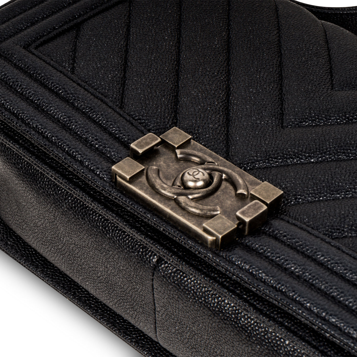 Chevron Boy Bag Medium - Blue Caviar