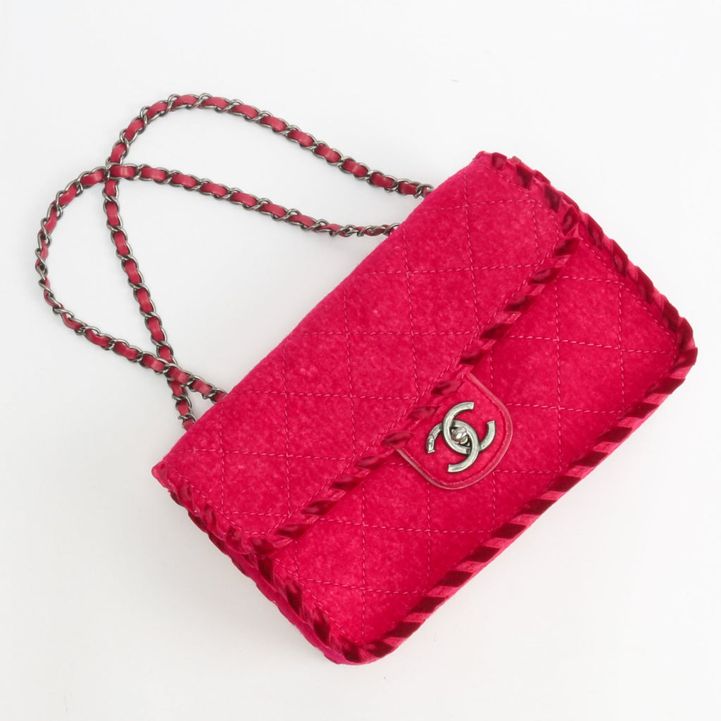 CHANEL Fancy Felt Flap Bag Dark Pink