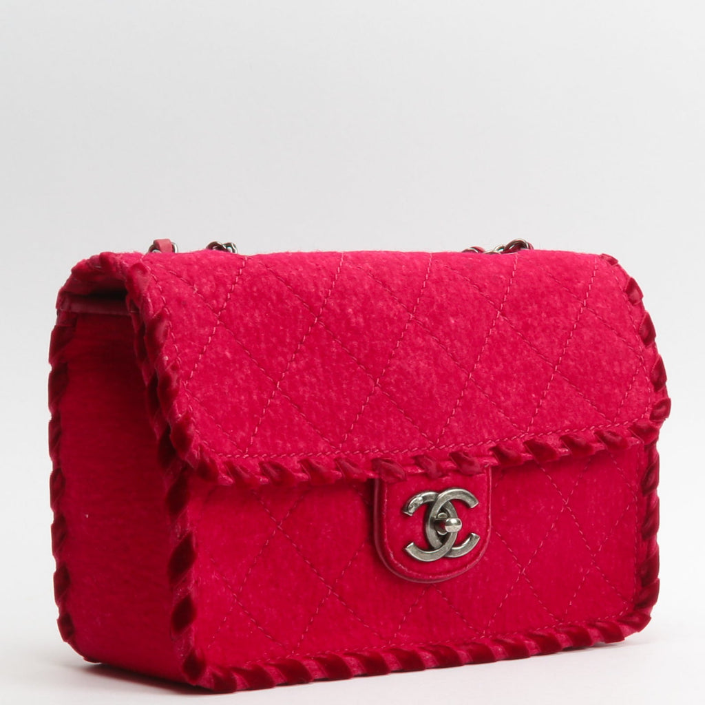 CHANEL Fancy Felt Flap Bag Dark Pink